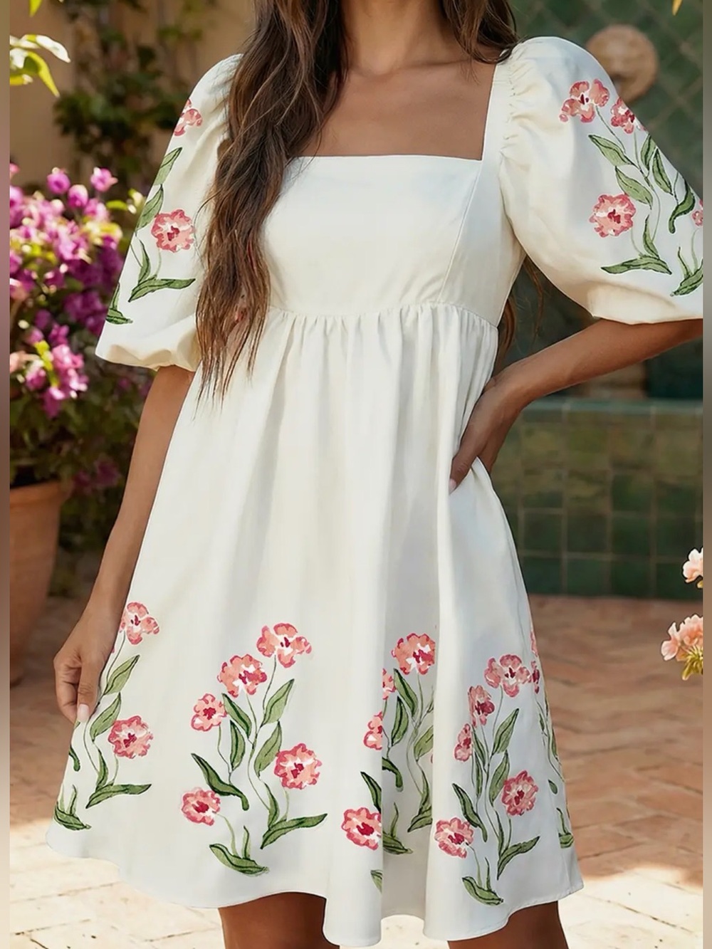 Floral Print Puff Sleeve Babydoll Dress